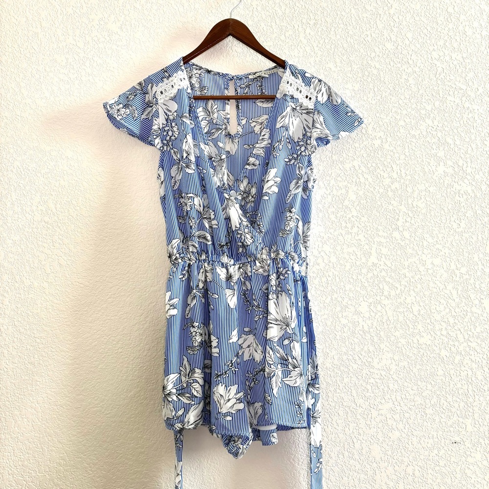 Haute Monde Blue & White Floral Romper